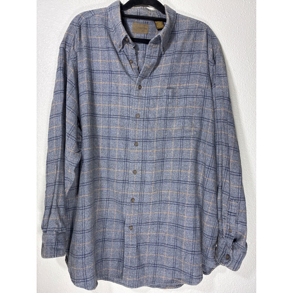 St Johns Bay Mens 2XL Tall Blue Tan Plaid Flannel Button Down Shirt Cotton